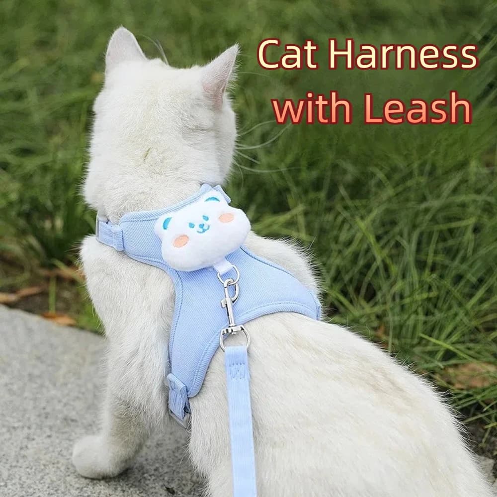 Sweet Corduroy Dog Harness with Leash Set Adjustable Cat Traction Vest Rope Cute' Rabbit Bear Pet Walking Leash for Small Dogs
