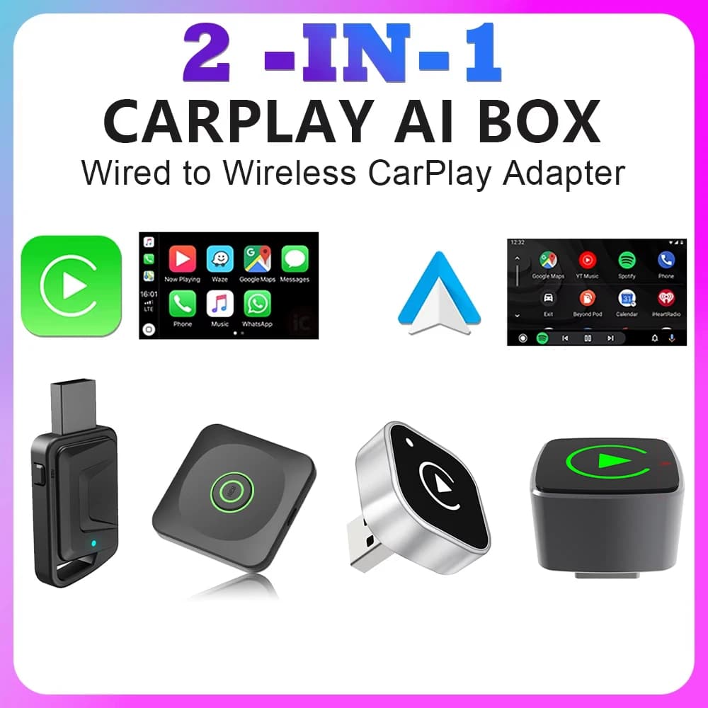 Car adapter Android CarPlay wireless wired 2 in1 for stereo car OEM with USB dongle Smart Mini Box Plug and Play Bluetooth