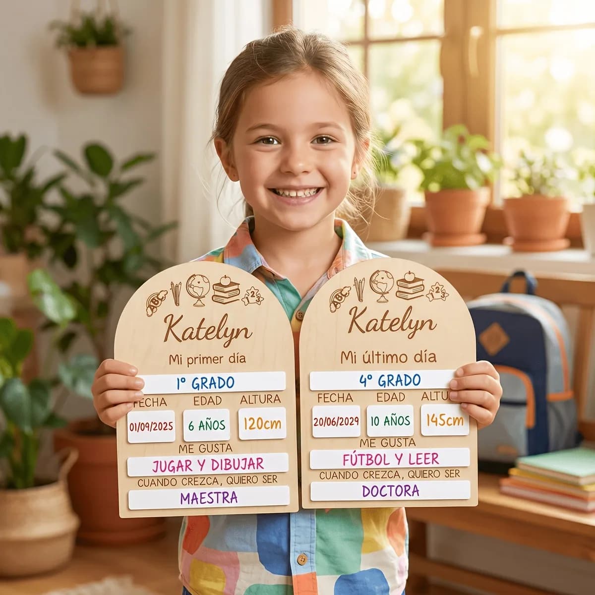Personalized First & Last Day of School Wooden Sign, Custom Name Laser Engraved Back to School Photo Prop for Kids