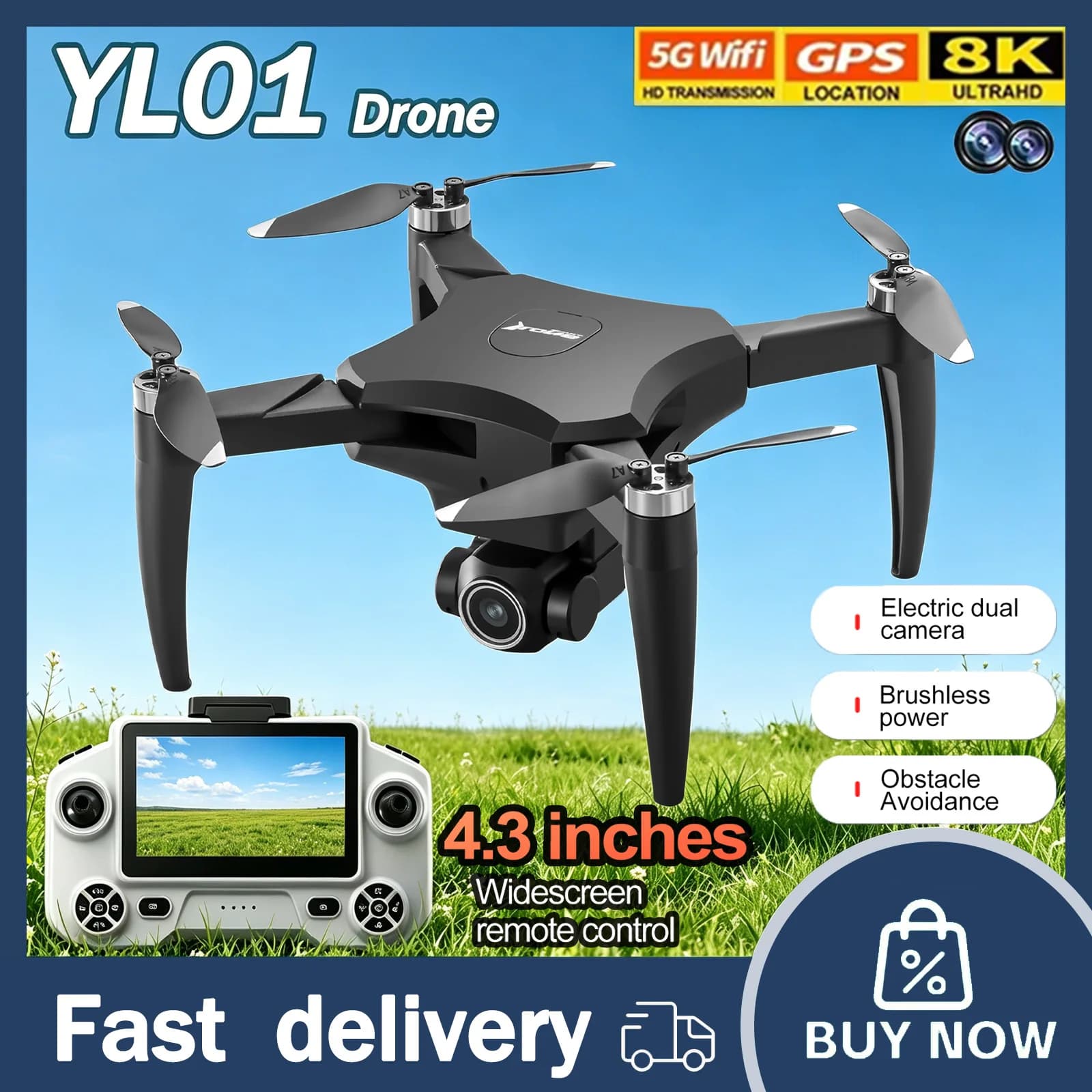 YL01 Mini Drone 8K Professional HD Dual Camera FVP Wifi 360° Obstacle Avoidance Brushless Foldable Quadcopter RC Drone Toys Gift