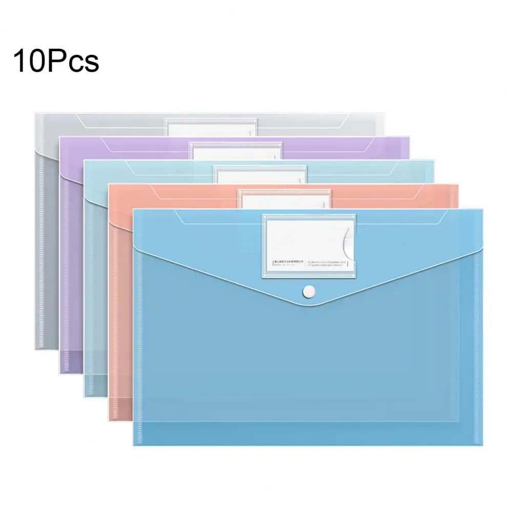 Borse per documenti impermeabili Set di cartelle per buste in plastica da 10 pezzi per documenti A4 Kit organizer da viaggio per ufficio per studenti
