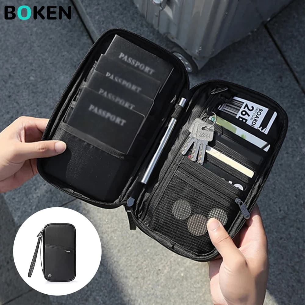 Porta Passaporto con Protezione RFID, Portafoglio da Viaggio con Cinturino da Polso, Organizzatore Multifunzionale per Carte, Biglietti, Contanti, Chiavi