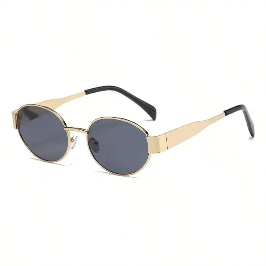 Unisex Vintage Round Metal Frame Sunglasses With Gray Lenses For Outdoor Casual Party
