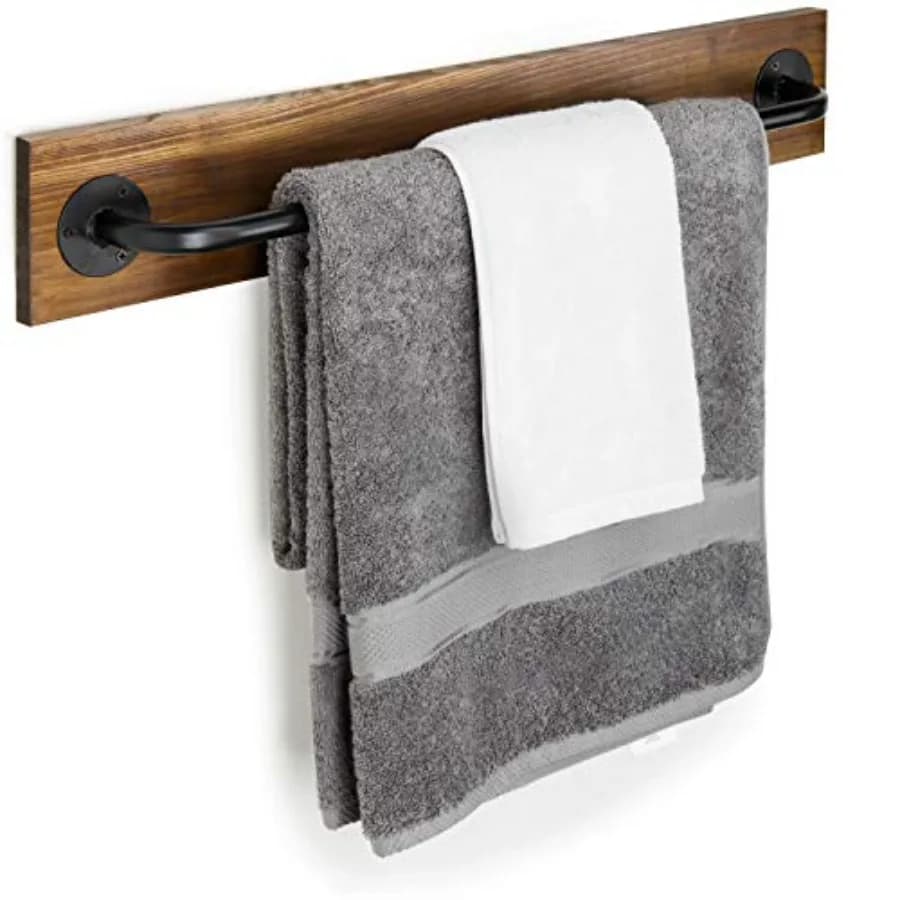 Portasciugamani Industriale da Parete 28 Pollici con Asta in Metallo, Set Bagno Rustico in Legno Bruciato Stile Fattoria