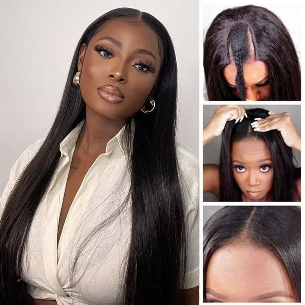 Wigs with U part Straight Human Hair Machined Peruvian Hair Remy Quality Clip for human hair at 220% in black natural wigs