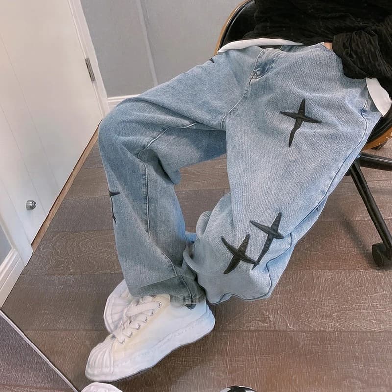 Stampe Jeans Uomo 2023 Nuovo Streetwear Baggy Jeans a gamba larga Moda coreana Drape Dritto Casual Pantaloni cargo in denim allentato