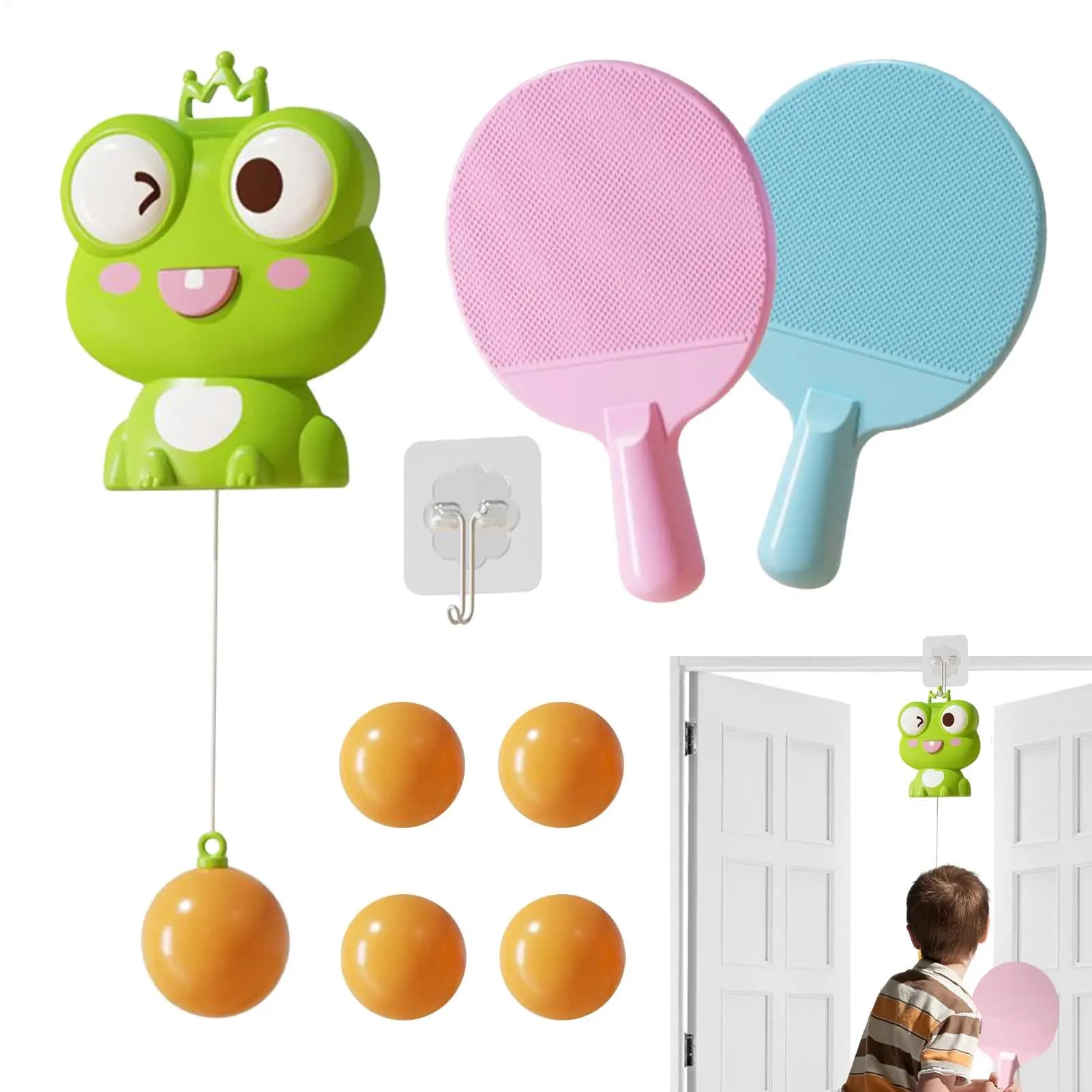 Ping pong game with hanging door for ping pong training with racket and balls Adjustable ping pong trainer for workout exercises