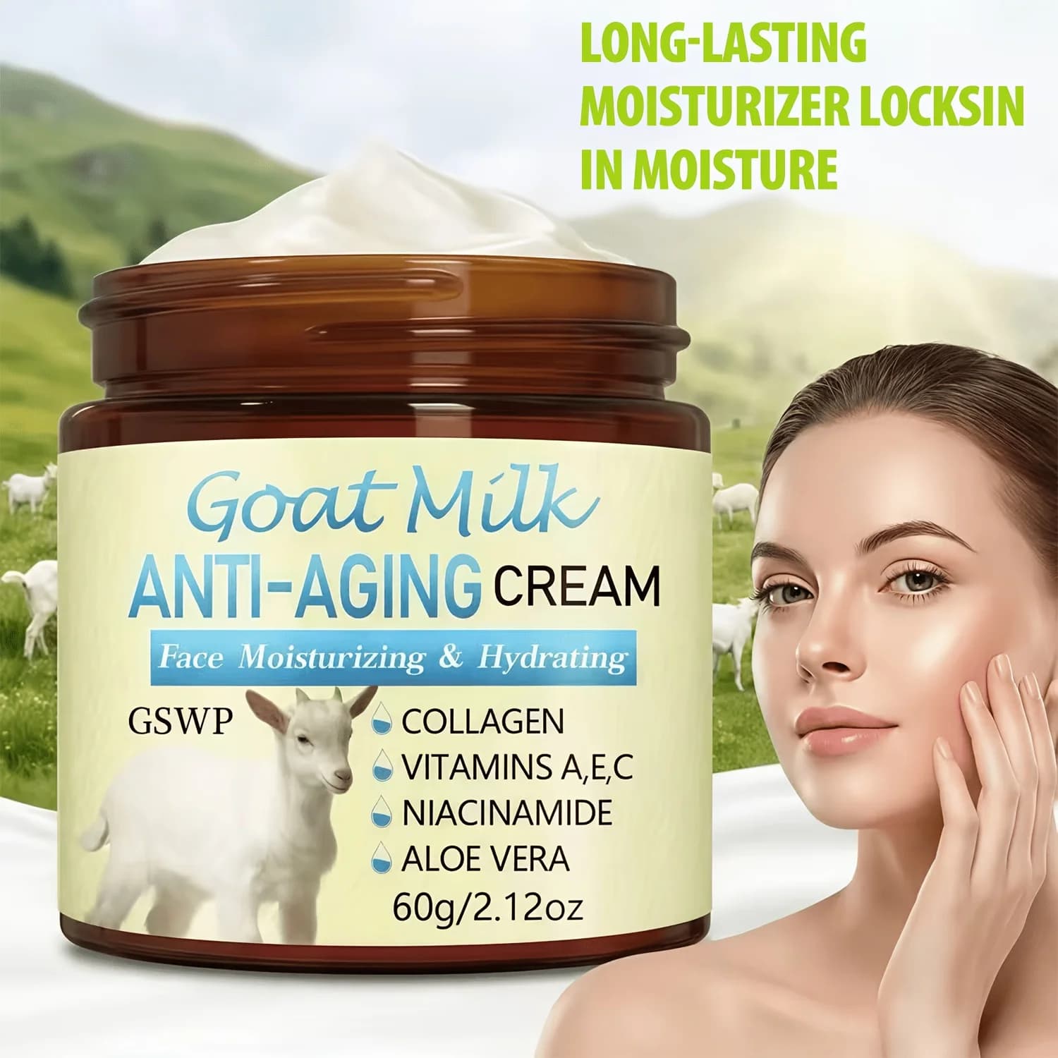 GSWP Goat Milk Anti-Aging Skin Care Moisturizing Cream Contains Honey and Collagen, Providing Deep Hydration.60g/120g