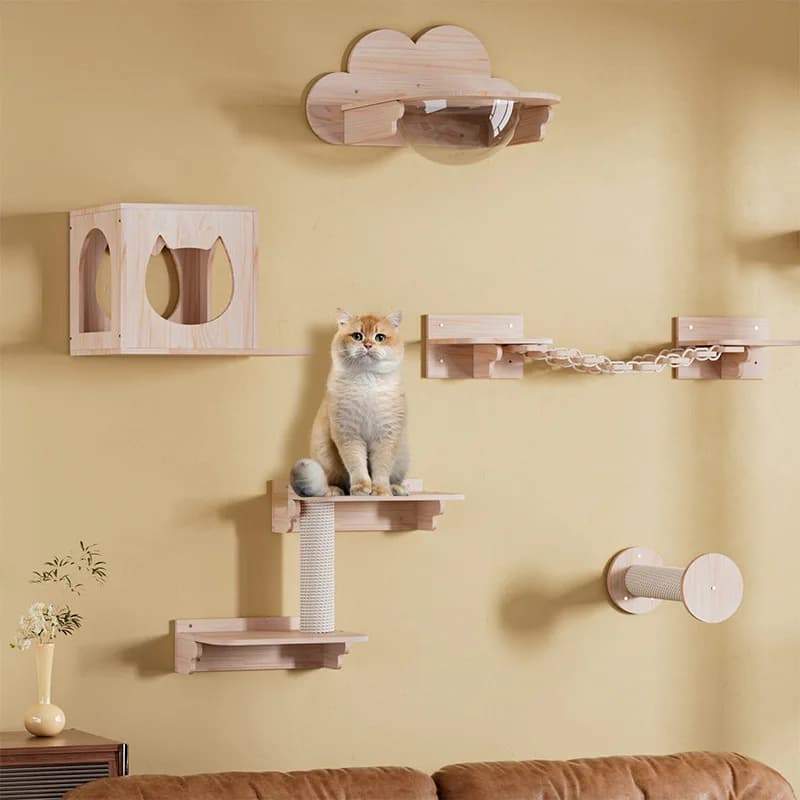 Anti-scratch slides for home for wooden cats mounted on the wall with climbing scale Platform for jumping perch for kittens Play with cat adventures