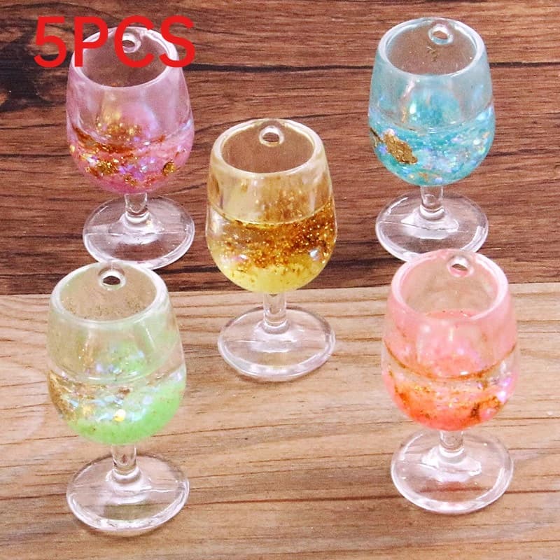 5Pcs Glow In Dark Shiny Liquid Wine Glass Charms Resin DIY Jewelry Accessories For Keychains Bag Pendants