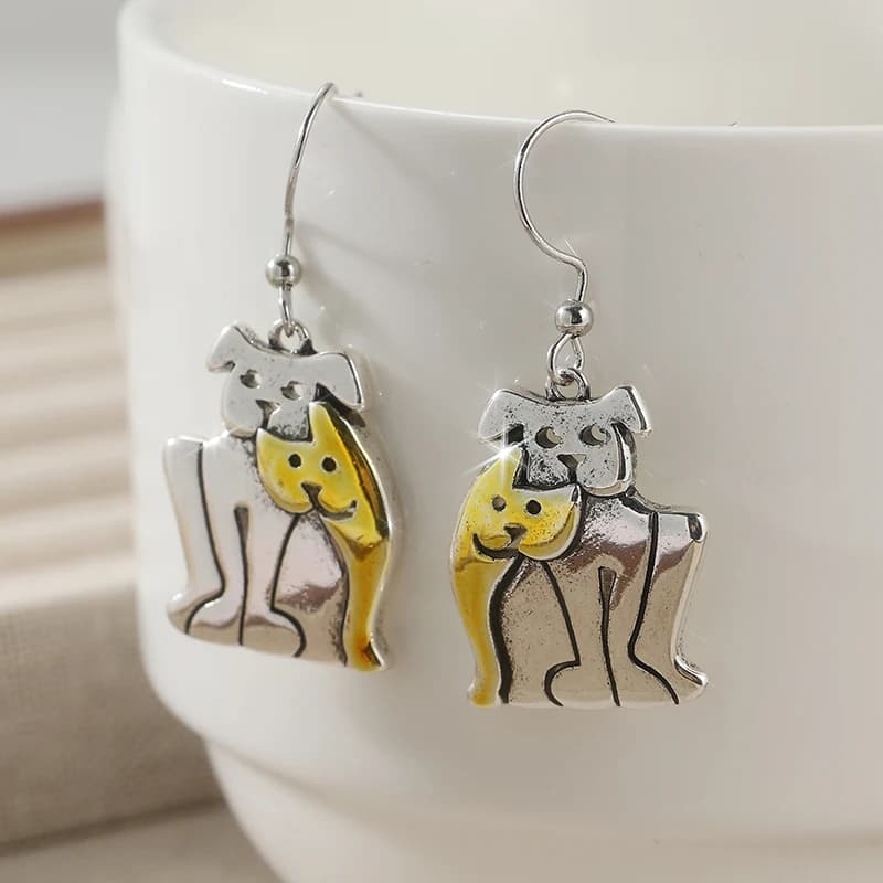 Orecchini pendenti con motivo cane carino per donna, orecchini creativi in metallo bicolore, gioielli casual alla moda coreana, idea regalo