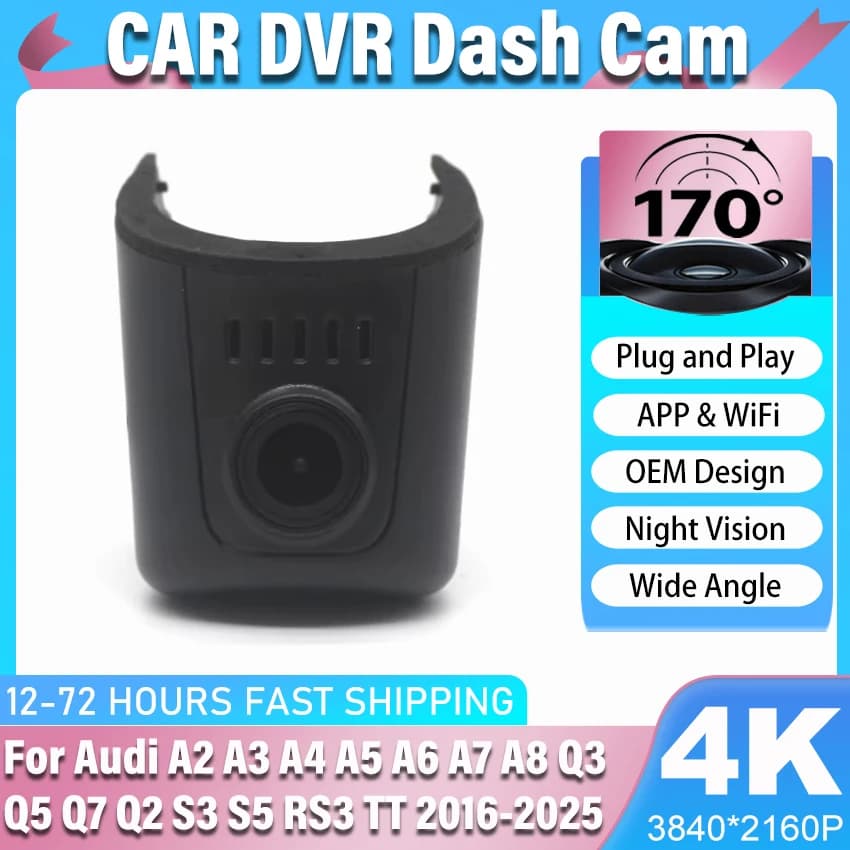 New! 4K Dash Cam Car Recorder WIFI Car Dvr For Audi A2 A3 A4 A5 A6 A7 A8 Q3 Q7 Q2 S3 S3 S5 RS3 TT 2016-2025 Dashcam