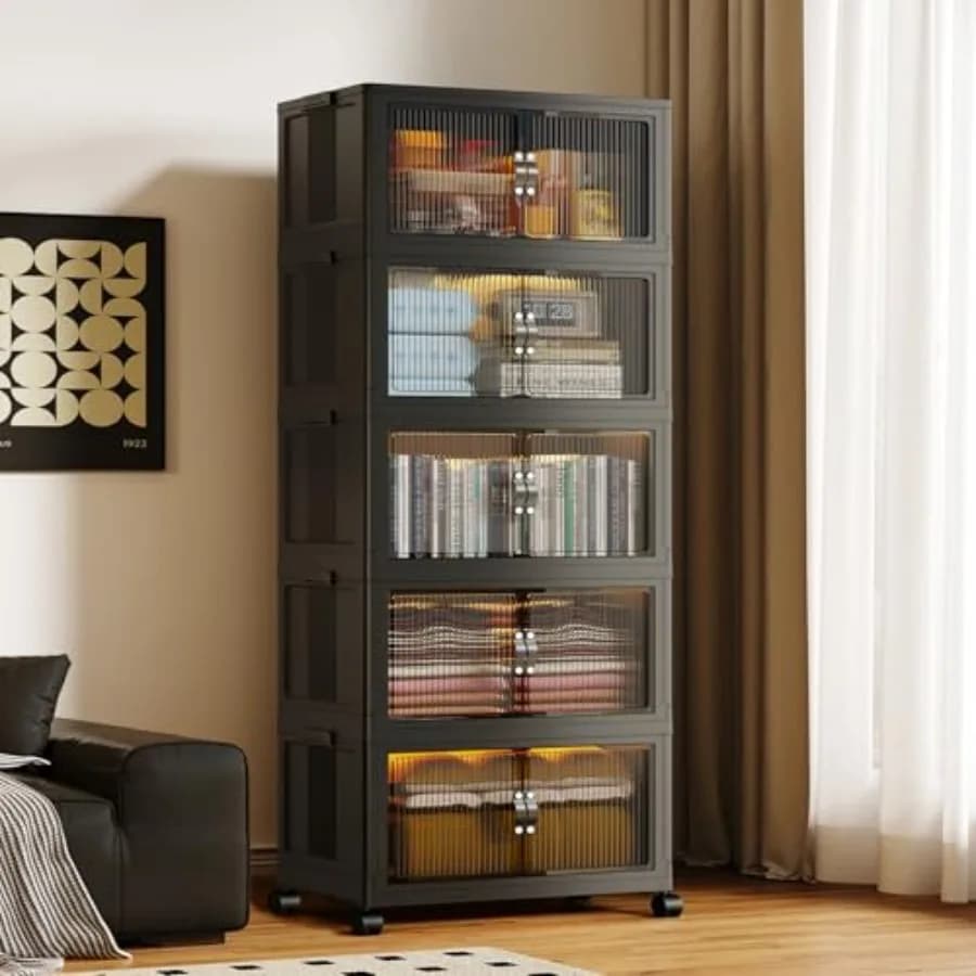 Contenitori Pieghevoli e Impilabili Gal/80Qt con Porta, Perfetti per Conservare Coperte, Organizzare Cuscini, Armadio Camera da Letto