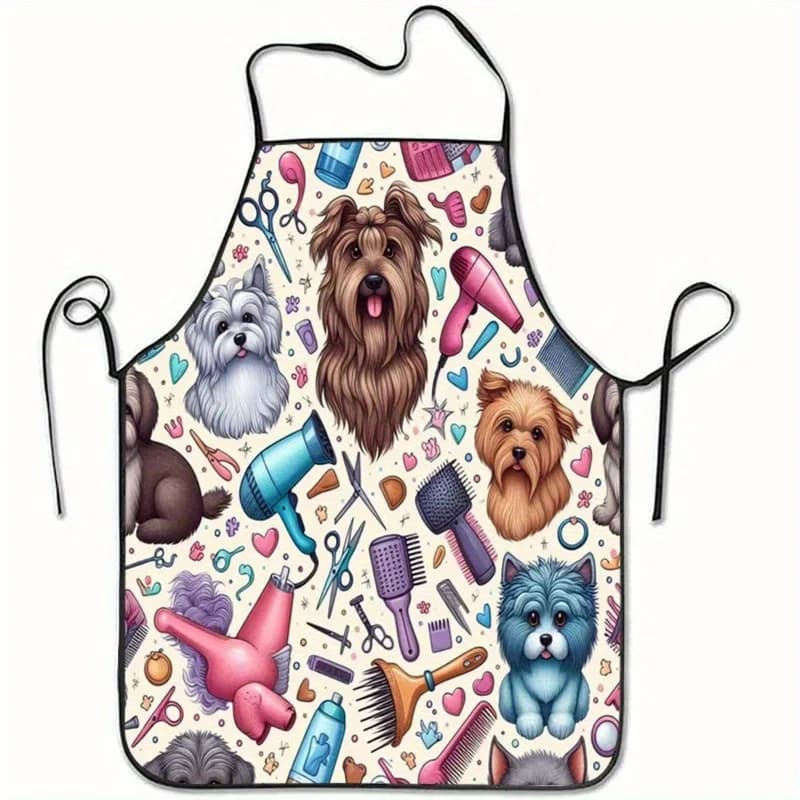 Grembiule per toelettatura cani (1 pezzo) - Progettato per contenere asciugacapelli, forbici e pettine - Realizzato in poliestere resistente per l'uso in cucina e per la panificazione