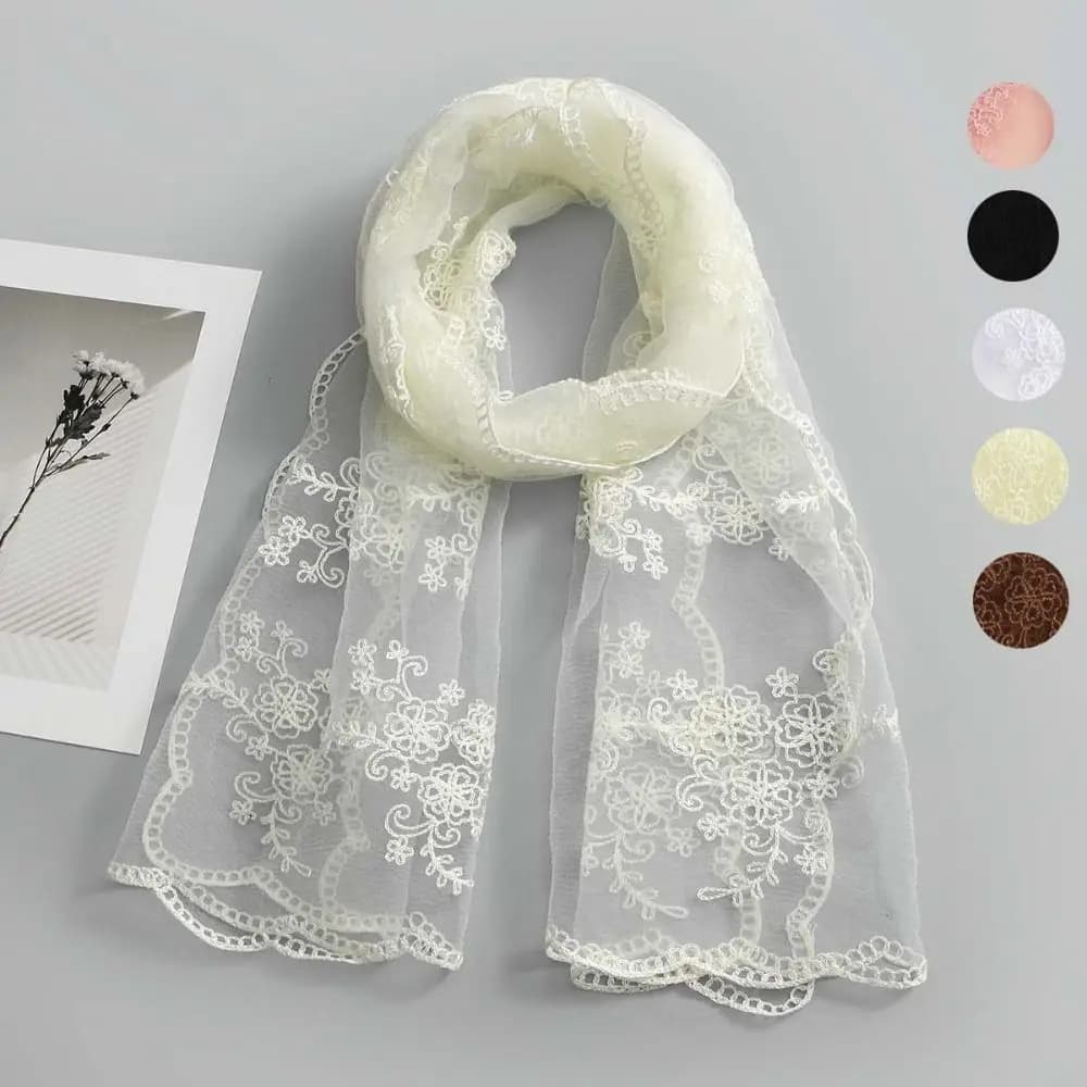 Literary Retro Women's Lace Scarf Korean Version Long Sunscreen Shawl Embroidered Flower Female Headscarf