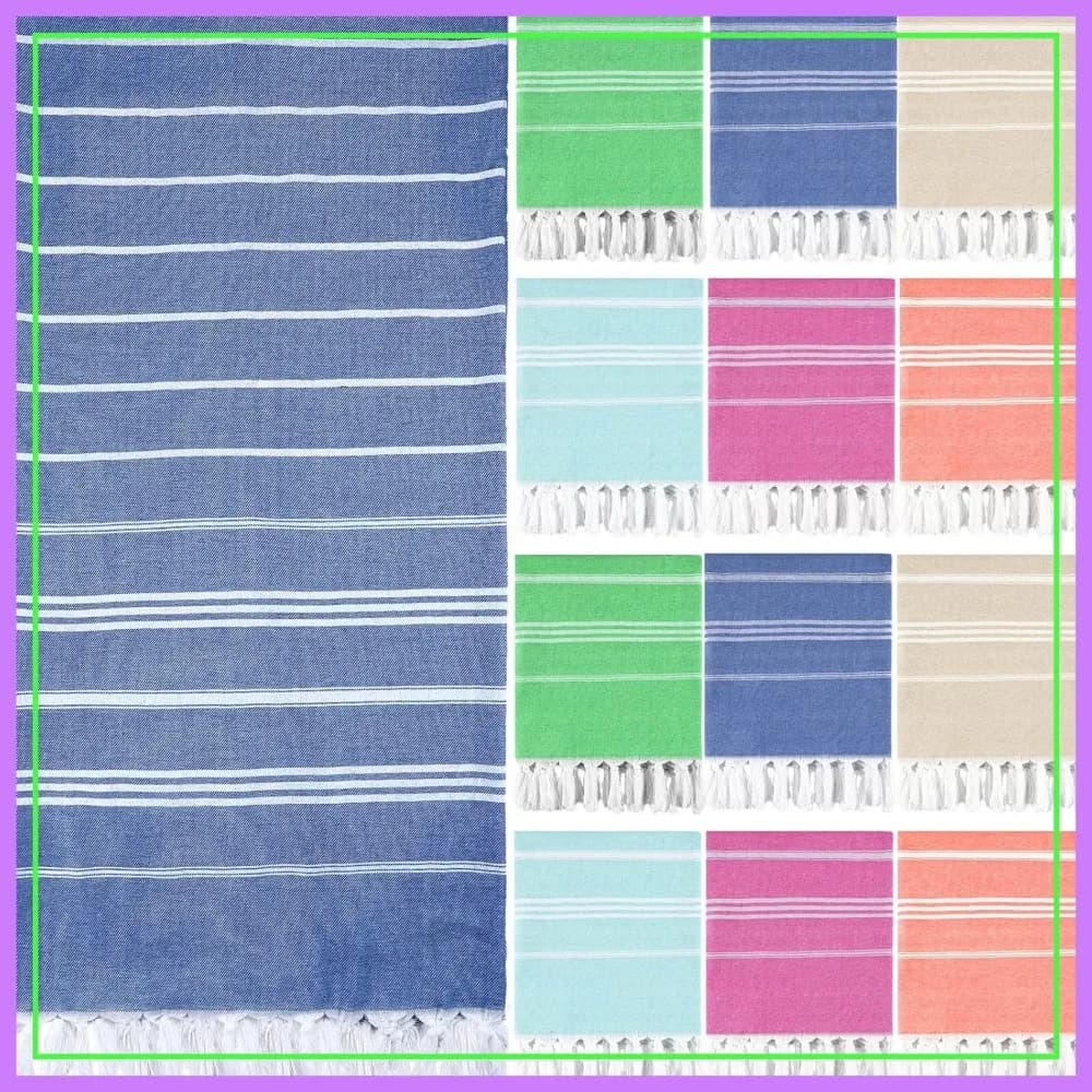 Set di 12 Asciugamani da Spiaggia in Cotone Turco 35x71 Pollici, Oversize, Asciugatura Rapida, Leggeri per Viaggi, Palestra, Yoga, Piscina, Bagno, 6 Colori
