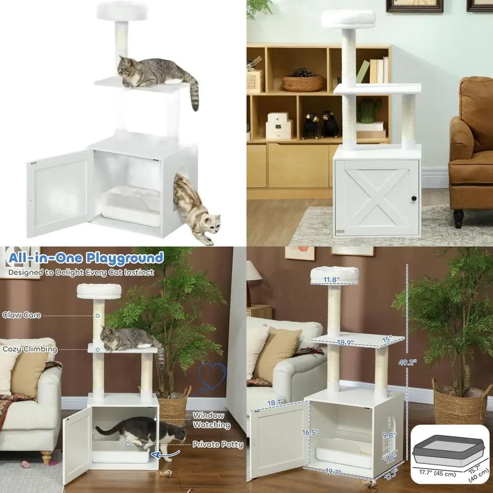 Torre per Gatti 2-in-1 Moderna con Lettiera Integrata, Cuccia, Piattaforme per Arrampicarsi, Tiragraffi per Gattini da Interno, Bianca