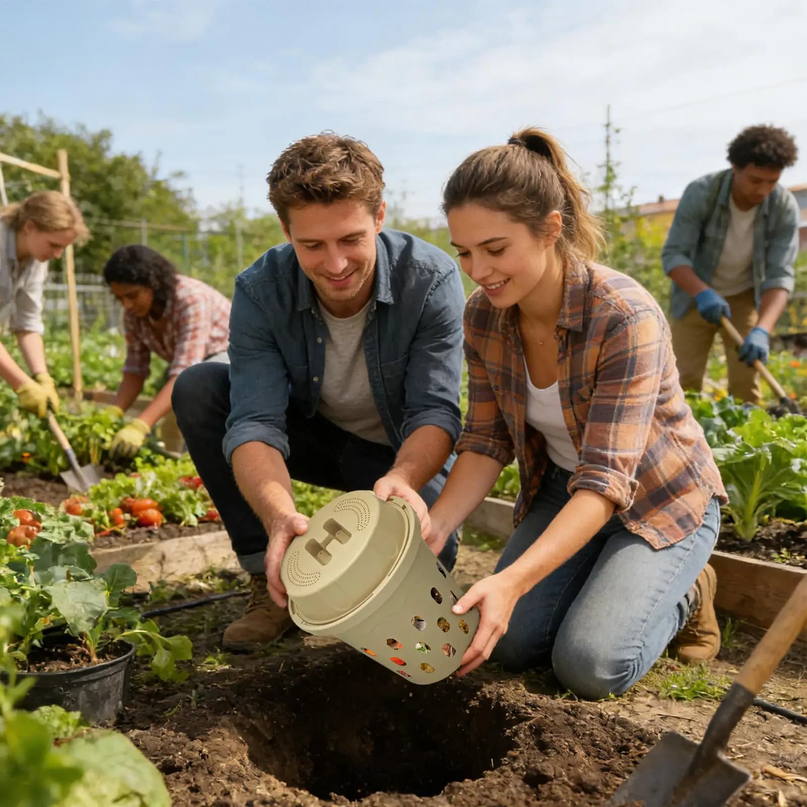 Compostiera interrata con fori di ventilazione, contenitore per compost vermicomposto da esterno per giardino, parco, letto rialzato, orto, vivaio, fattoria
