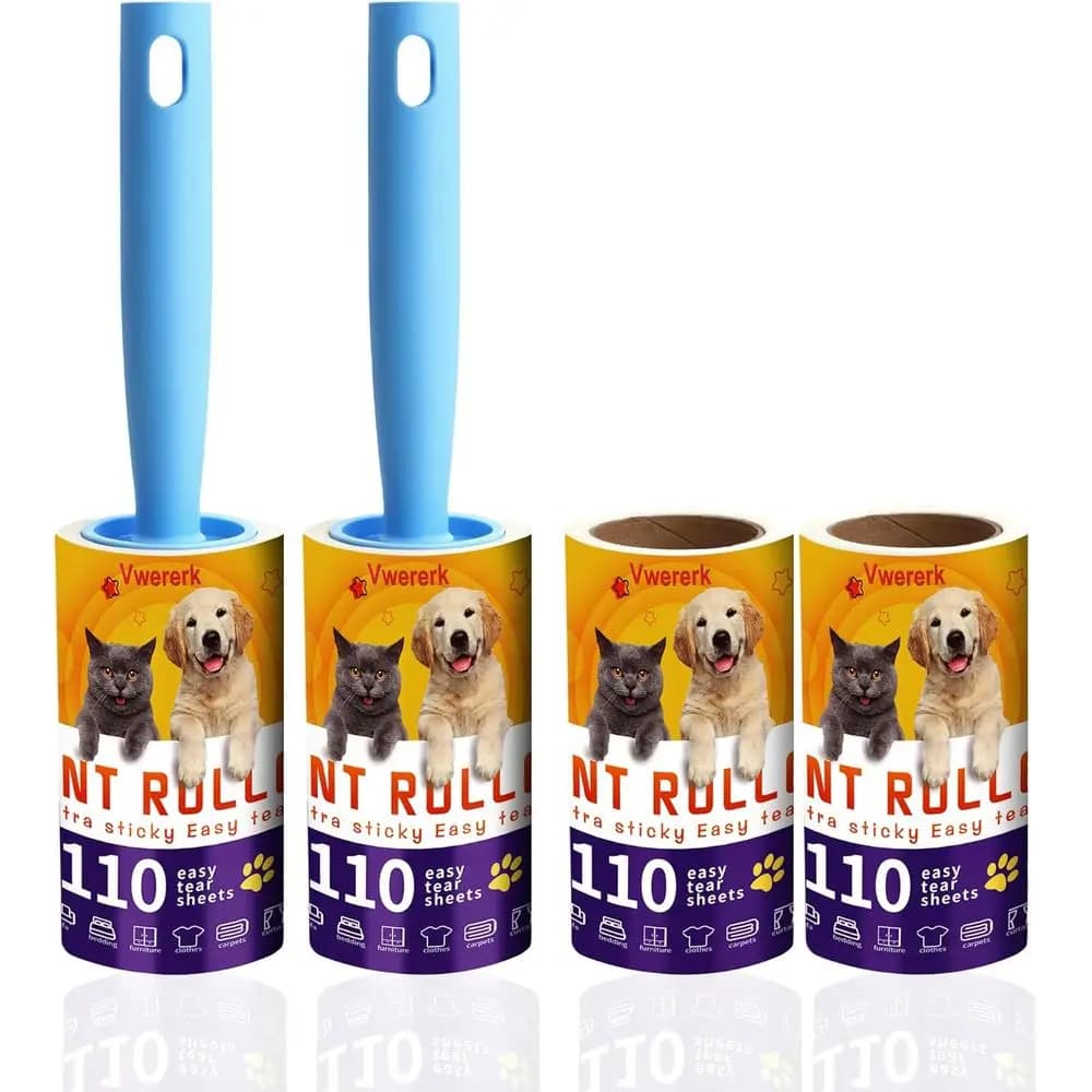 Pet Hair Extra Sticky Lint Rollers, 440 Sheets/4 Refillable Lint Rollers with 2 Durable Handles, for Clothes, Furniture, Carpet