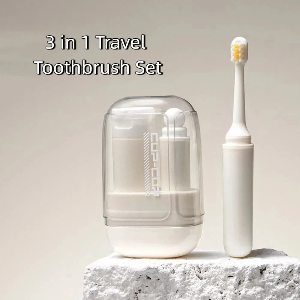 Set da Viaggio 3 in 1 Portatile: Spazzolino Pieghevole, Bicchiere e Contenitore per Dentifricio Salvaspazio per Viaggi d'Affari