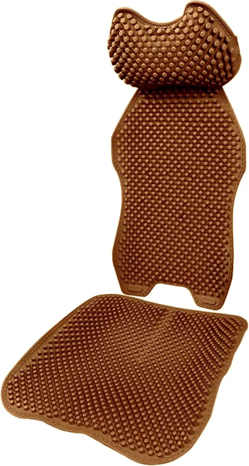 Seat cover set for refreshing car with pillow for memory foam neck, ventilated mesh, anti-slip base, brown
