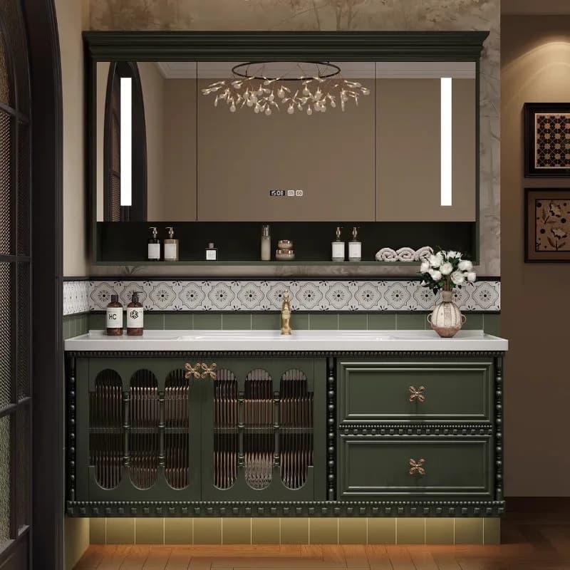 Mobile Bagno Europeo con Cassetti, Armadietto Lavabo di Lusso, Specchio Contenitore Salvaspazio, Arredamento per la Casa