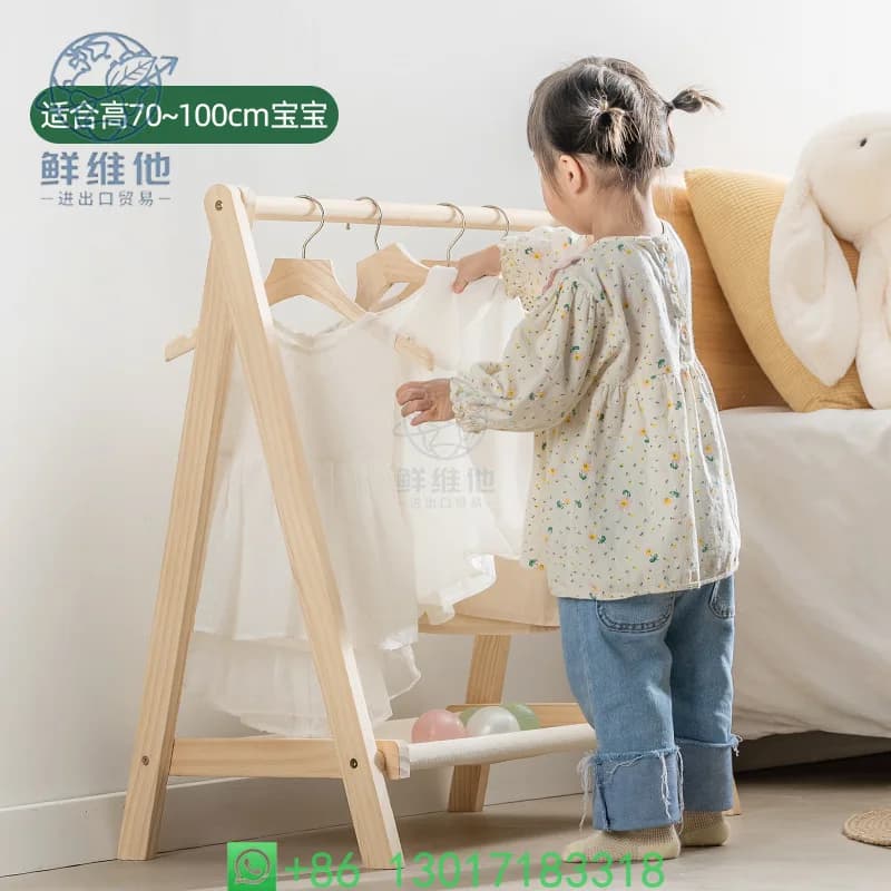 Appendiabiti da pavimento per camera da letto in legno massello per bambini Appendiabiti da pavimento Semplice piccolo stendino Appendiabiti basso per asilo