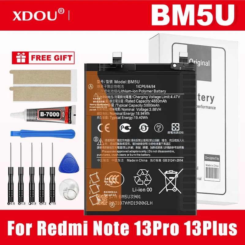 Batteria Nuova di Zecca BM5U da 5000mAh per Xiaomi Redmi Note 13 Pro / Note 13 Plus Pro+ - Batterie di Ricambio per Telefono