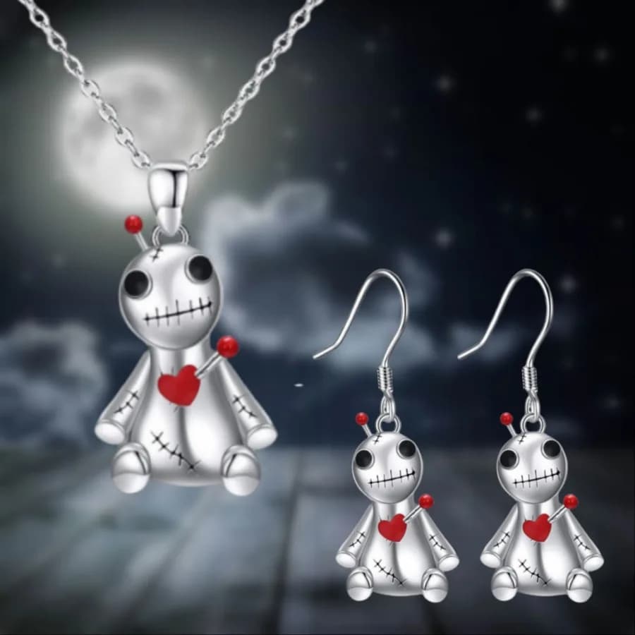 Goth Sew Mouth Doll Necklace Earrings Jewelry Set Jewelry Sets for Women Exquisite Halloween Jewelry Gifts for Loved One Earings