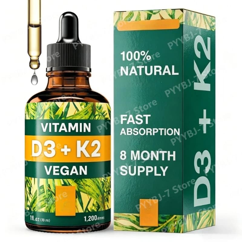 Gocce Liquide Vegane di Vitamina D3 K2 con Olio MCT per Adulti, Vitamina D K2 MK7 Completamente Naturale, Non-OGM, con 3 Volte Più Assorbimento, 30ml