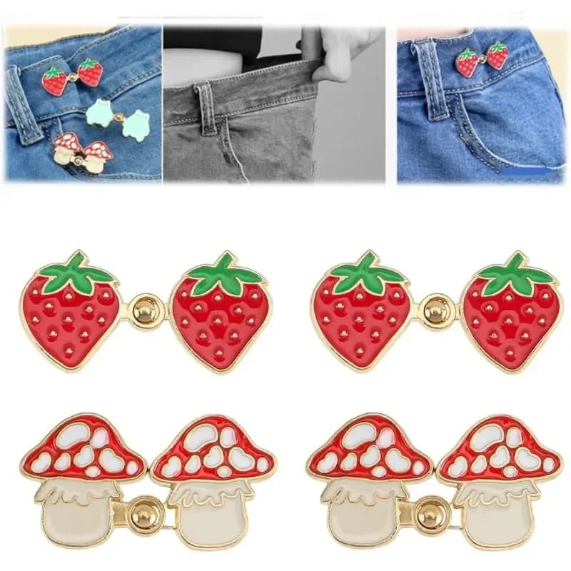 Kit di riparazione bottoni jeans Bottoni regolabili in vita fragola/rana/fungo Bottoni metallici riutilizzabili senza cuciture Jeans