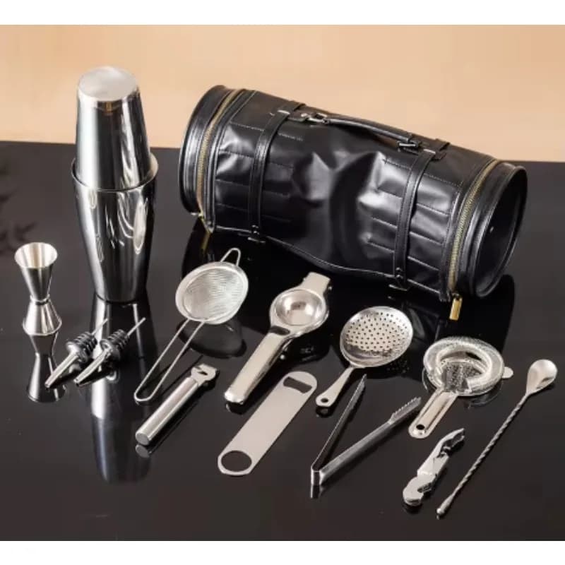 12Pcs Stainless Steel Cocktail Shaker Bar Tools Set Portable Travel Barware Kit Bartending Training Bar Pub Holiday Gift Present