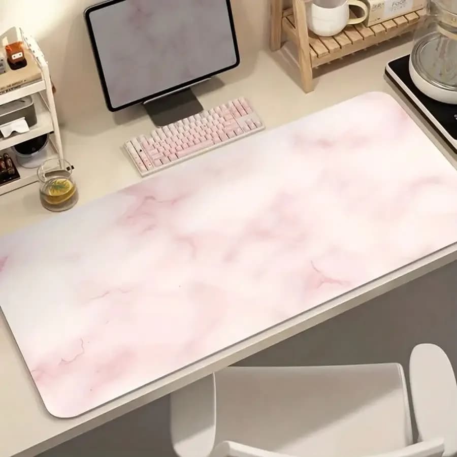 1 confezione di tappetino da scrivania/mouse pad da gaming con motivo marmorizzato rosa e bianco, base in gomma antiscivolo estesa, poggiapolsi per computer con texture marmorizzata, per desktop/laptop, ufficio e scenari di gioco, stile minimalista
