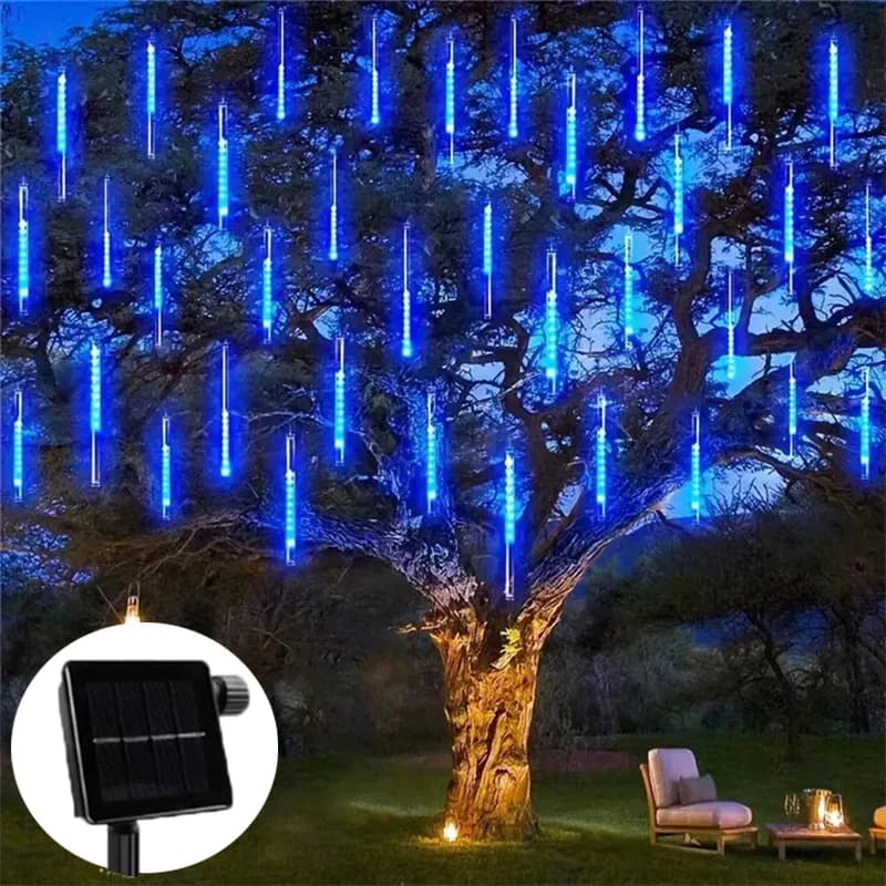 Luci LED a Cascata Solare a 8 Tubi per Decorazioni Esterne Ramadan, Giardino, Matrimoni, Feste, Eid Mubarak, Casa, Grondaie e Alberi