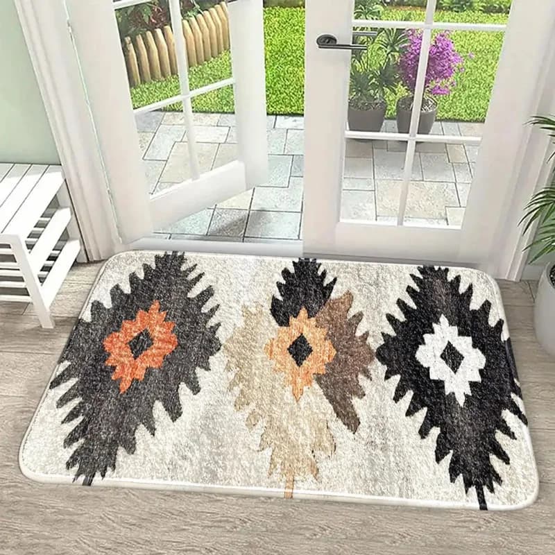 VIKAMA Tappetino per porta con motivo geometrico in stile etnico, morbido tappeto antiscivolo, utilizzato per soggiorno, camera da letto, decorazione domestica