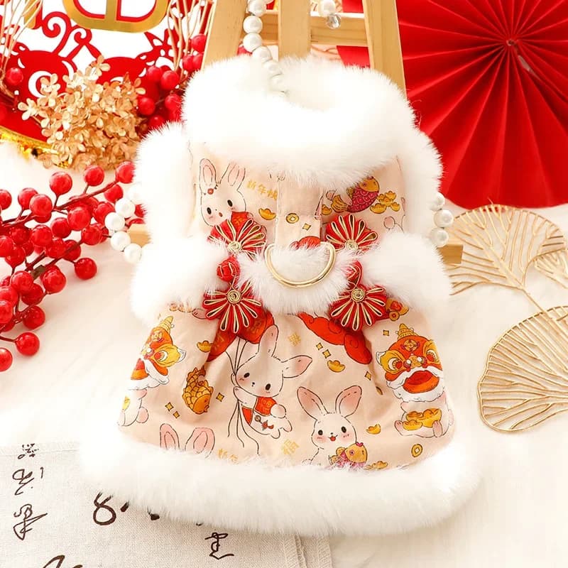 Vestito per cani Vestiti per cuccioli invernali Capodanno Costume per cani Imbracatura Gonna Barboncino Yorkshire Schnauzer Pomerania Shih Tzu Abbigliamento per animali domestici