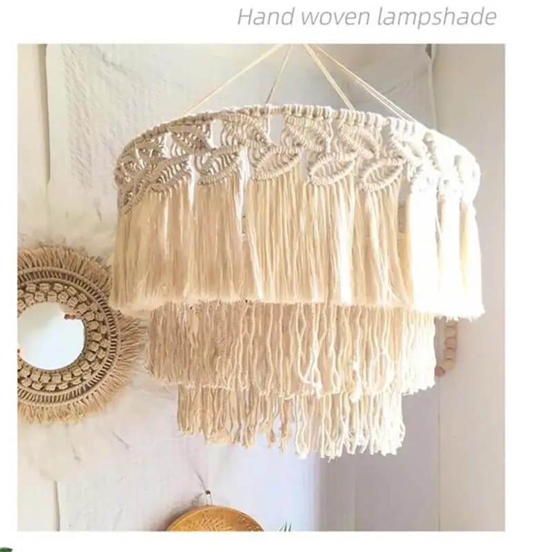 Handamde Macrame Boho Chandelier Macrame Lampshade Hanging Lamp Cover Ceiling Pendant Light For Home Bedroom Chandeliers
