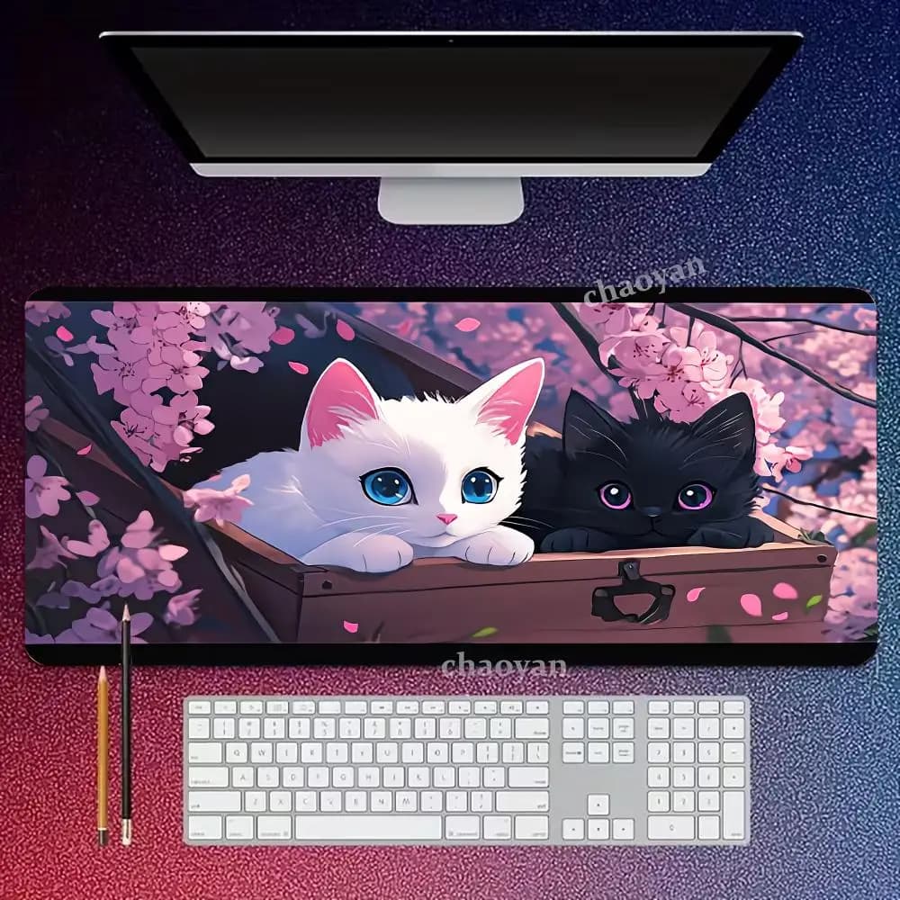 Mouse Carpet with Motive Cherry Flowers, Large Desktop Mat for Computer and Office, XXL Rubber Anti-slip, for Keyboard and Mouse from Gaming