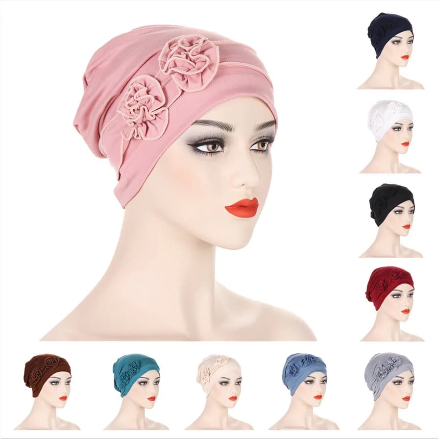 Hijab cap with multicolored flowers Ramadan Woman Muslim fashion Turbante Instant hood Wrap for head Women's caps