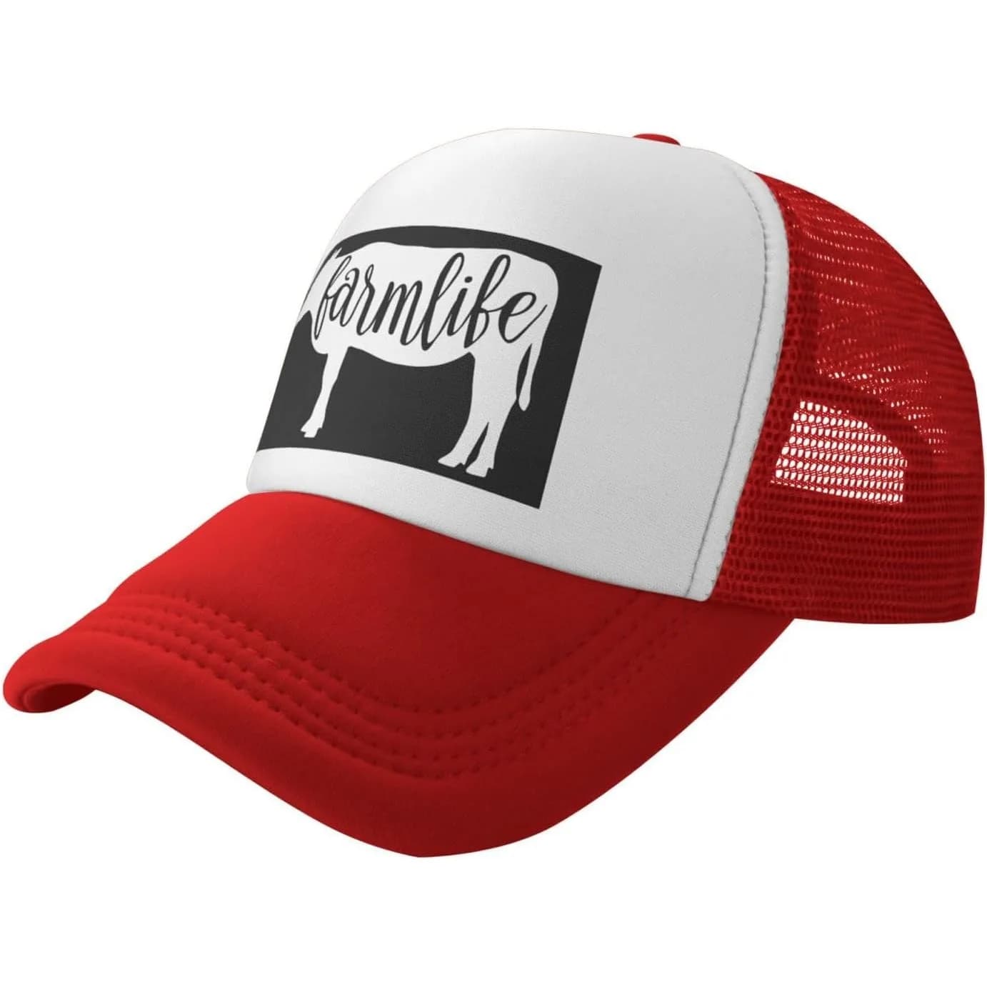 Cappello da camionista con grafica Farmlife Cow, in poliestere, con rete, snapback, casual, unisex, per esterni