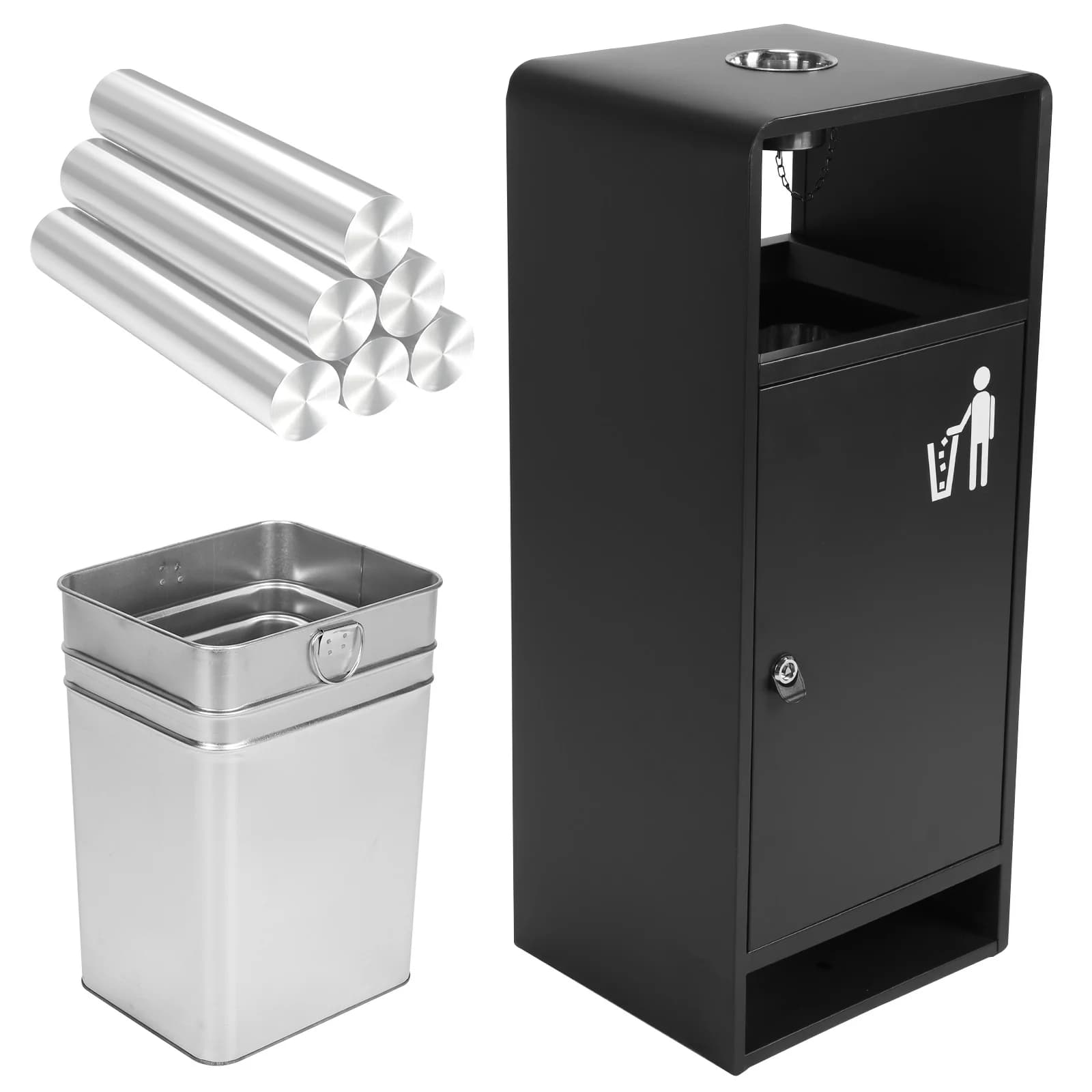 Bidone per Rifiuti in Acciaio Inox da 40L/10 Galloni, Contenitore per Riciclaggio Metallico con Quattro Aperture Laterali per Ingressi di Hotel, Parchi, Centri Commerciali