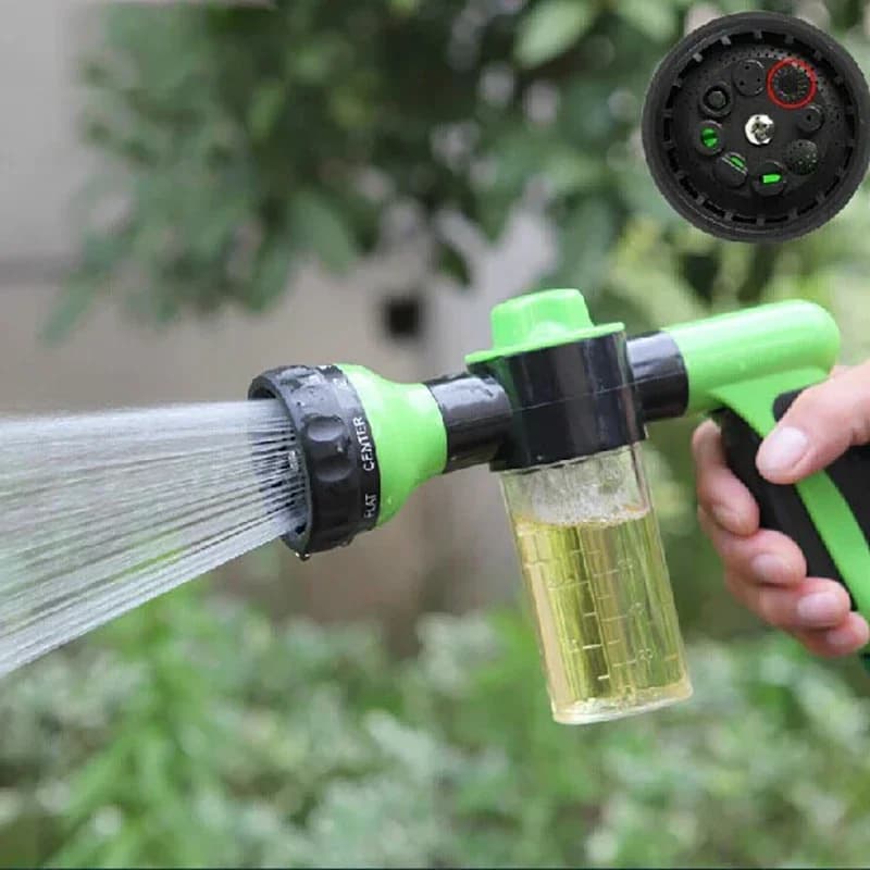 Garden Water Gun 8 in 1 adjustable with pressure nozzle, foam sprayer, jet sprayer, for car washing, pets, irrigation plants, soap dispenser
