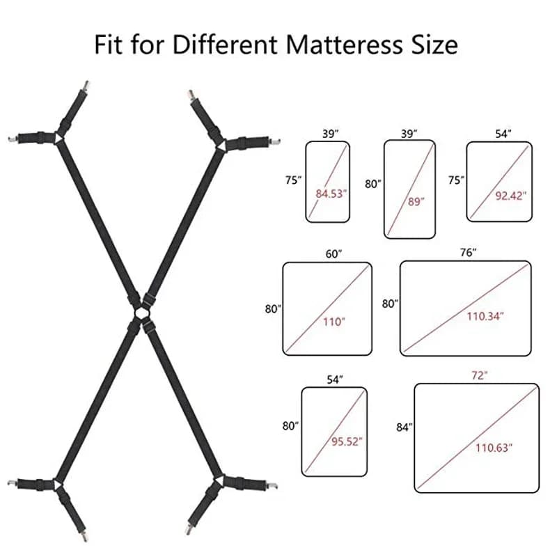 Bedding Straps with Adjustable Corners Bretelle Pins Fabrics for Home Organize Clip Gadgets for Mattress Cover with Cross Closure
