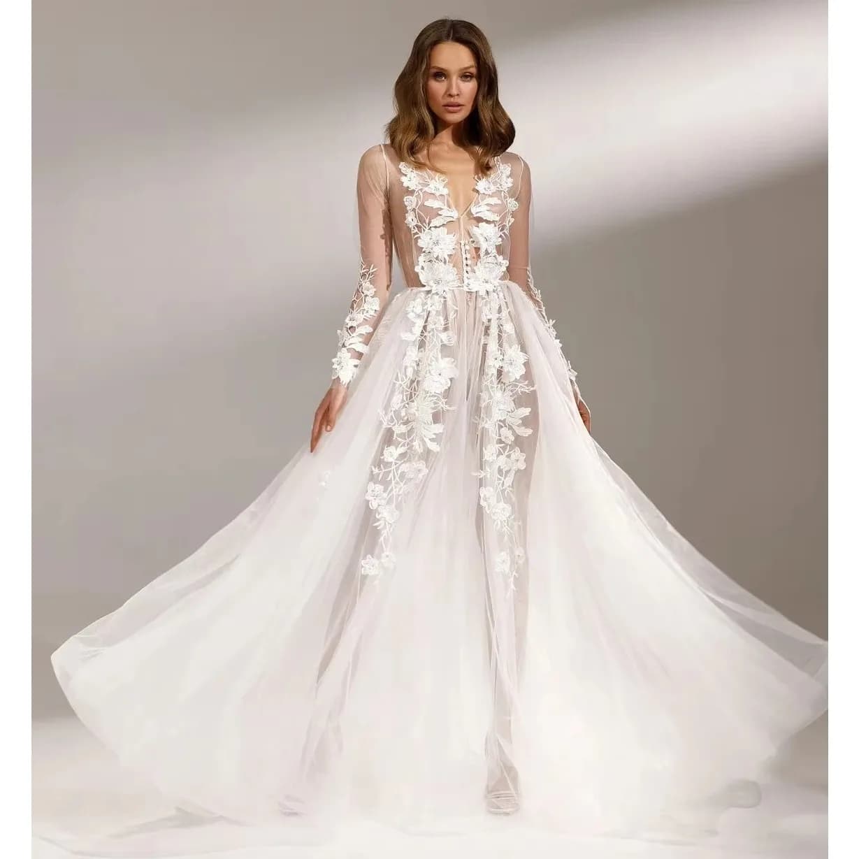 Abito da sposa bianco con applicazioni personalizzato Maxi tulle Sposa Fotos Accappatoio Lingerie Abiti da donna Boudoir da sposa Indumenti da notte da notte