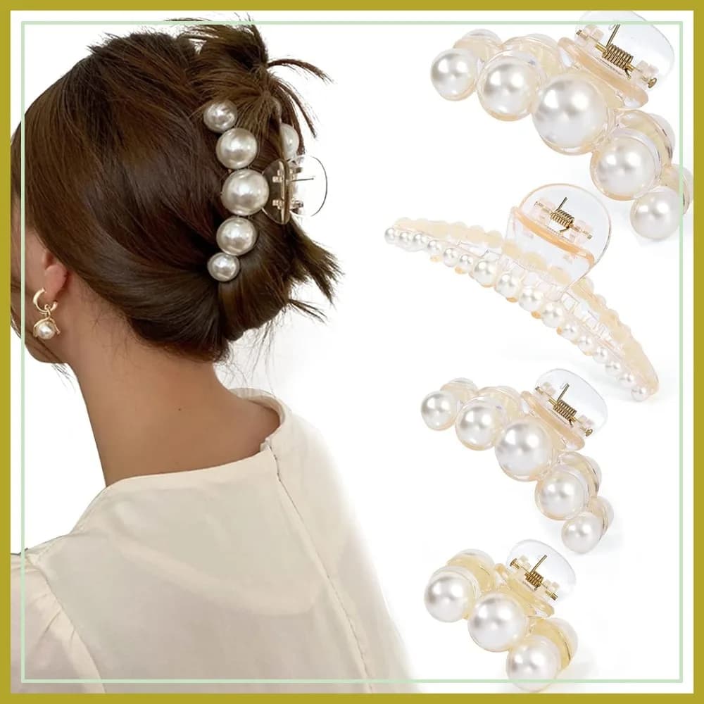 Set di 4 Grandi Fermagli per Capelli con Perle per Donne, Mollette a Forte Tenuta per Capelli Spessi e Sottili, Accessori per Capelli alla Moda per Uso Quotidiano