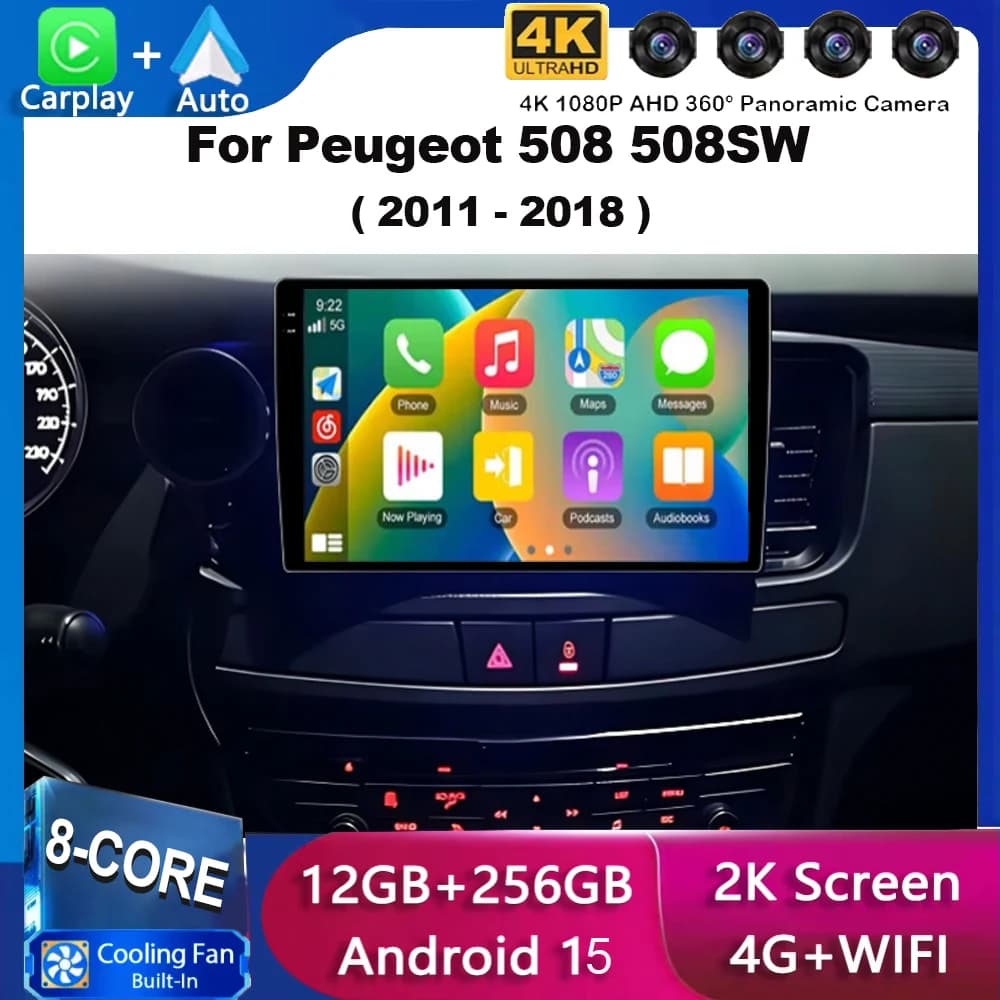 Per Peugeot 508 508SW 2011 - 2018 Autoradio Android 15 con CarPlay Wireless, Sistemi Intelligenti per Auto, Senza 2 DIN, WIFI+4G, DVD, DSP