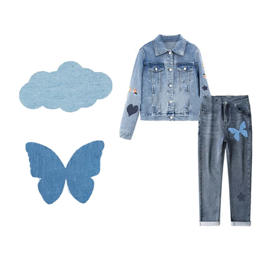 Kit di riparazione toppe in denim di cotone da 20 pezzi, gomito, ginocchio, ferro su toppe in denim, adesivi per vestiti, tessuto da cucito fai da te