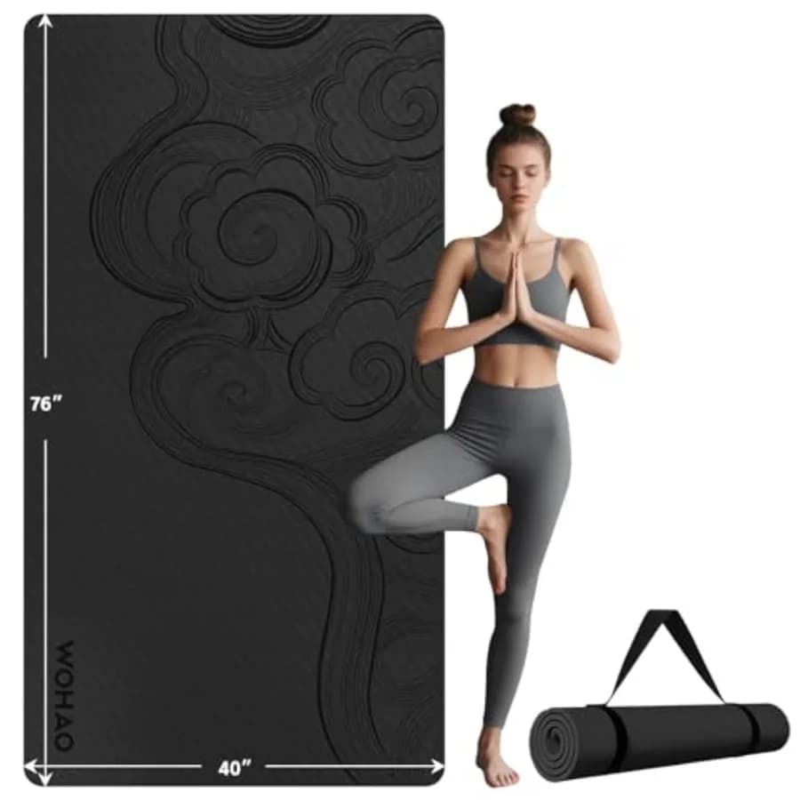 Tappetino Yoga Grande 76x40x0.4 cm - Tappetino Extra Largo e Spesso Antiscivolo Nero per Stretching, Yoga, Palestra, Casa, Interni/Esterni