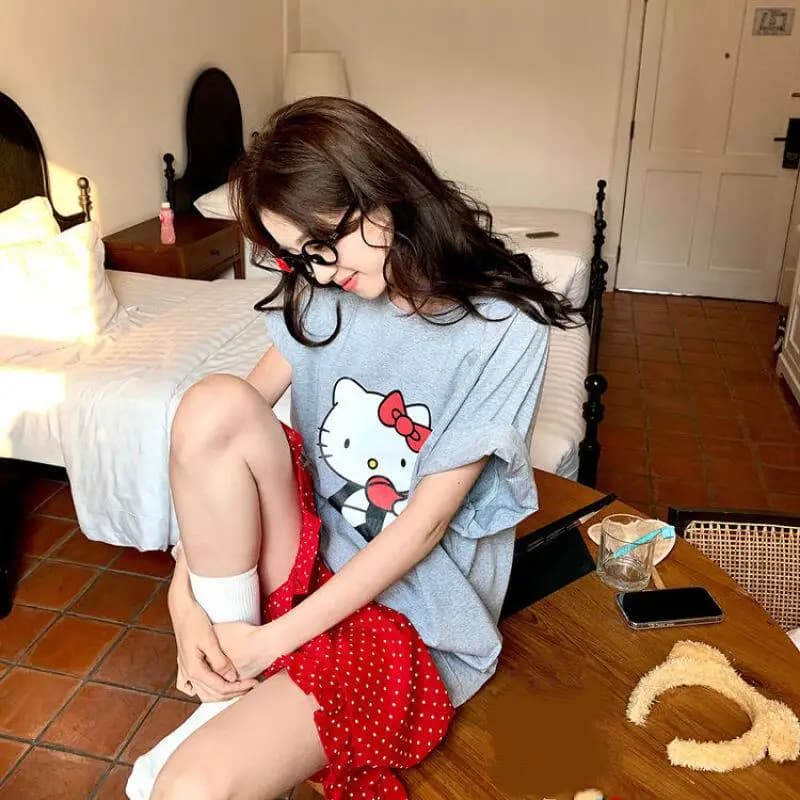 Pigiama Estivo da Donna con Stampa Cartoon, Nuovo Set Anime con Pantaloncini a Pois e Pizzo, Traspirante e Assorbente