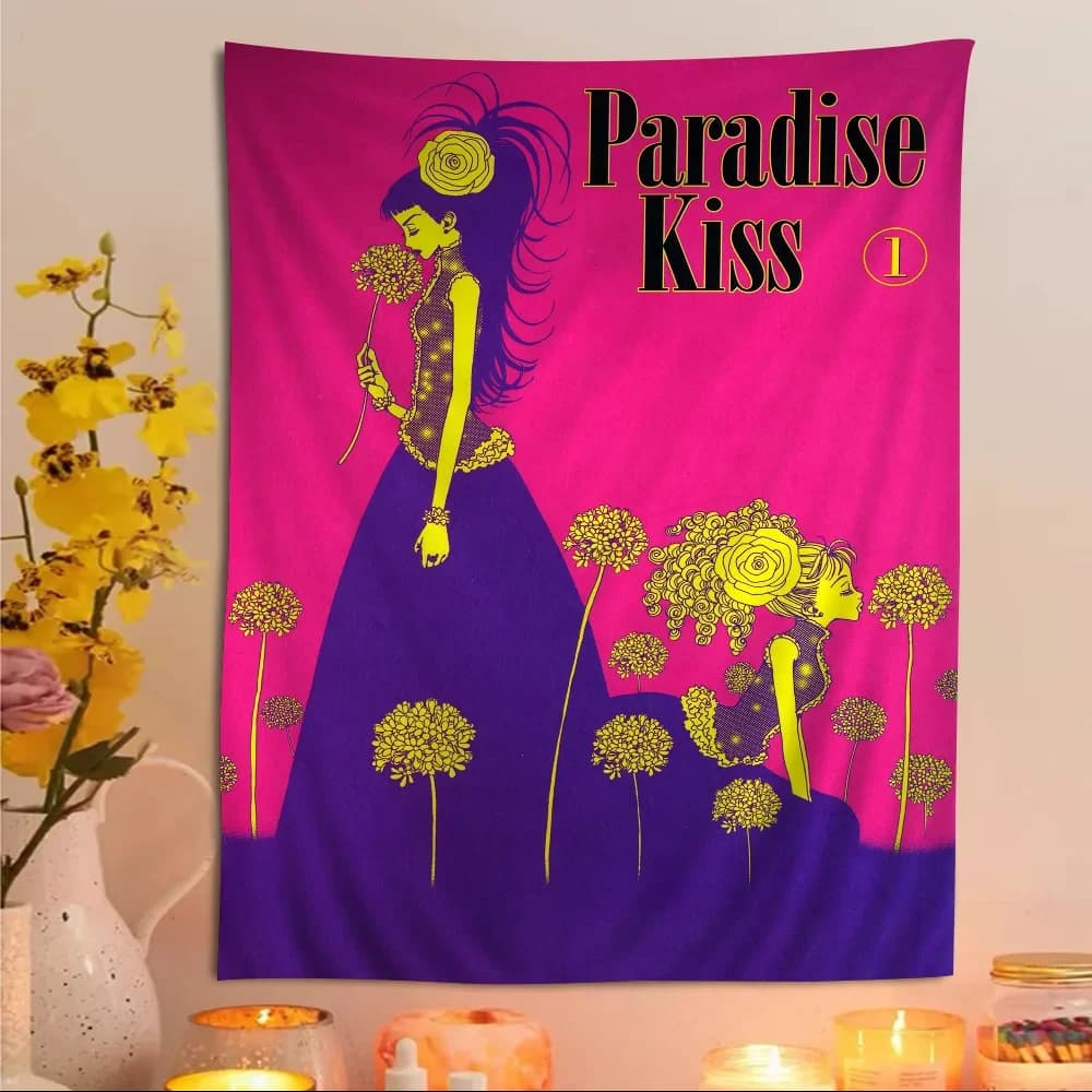 Paradise Kiss Anime Anime Tapestry Hippie Flower Wall Carpets Dorm Decor Cheap Hippie Wall Hanging